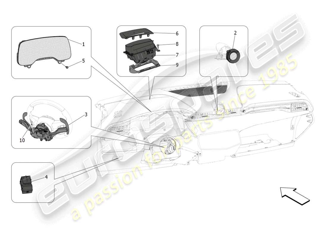 maserati grecale trofeo (2023) dashboard-geräte ersatzteildiagramm