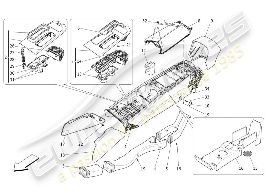 maserati ghibli (2016) zubehörkonsole und mittelkonsole teilediagramm