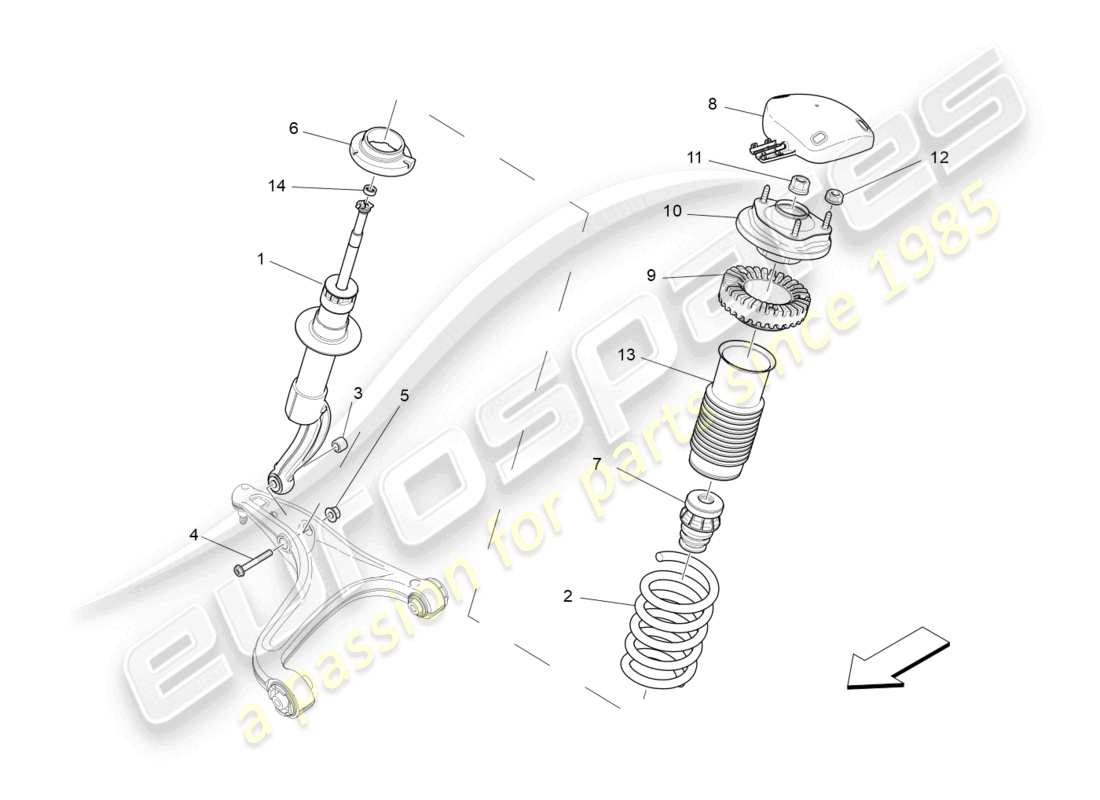 maserati ghibli (2016) vordere stossdämpfereinrichtungen teilediagramm