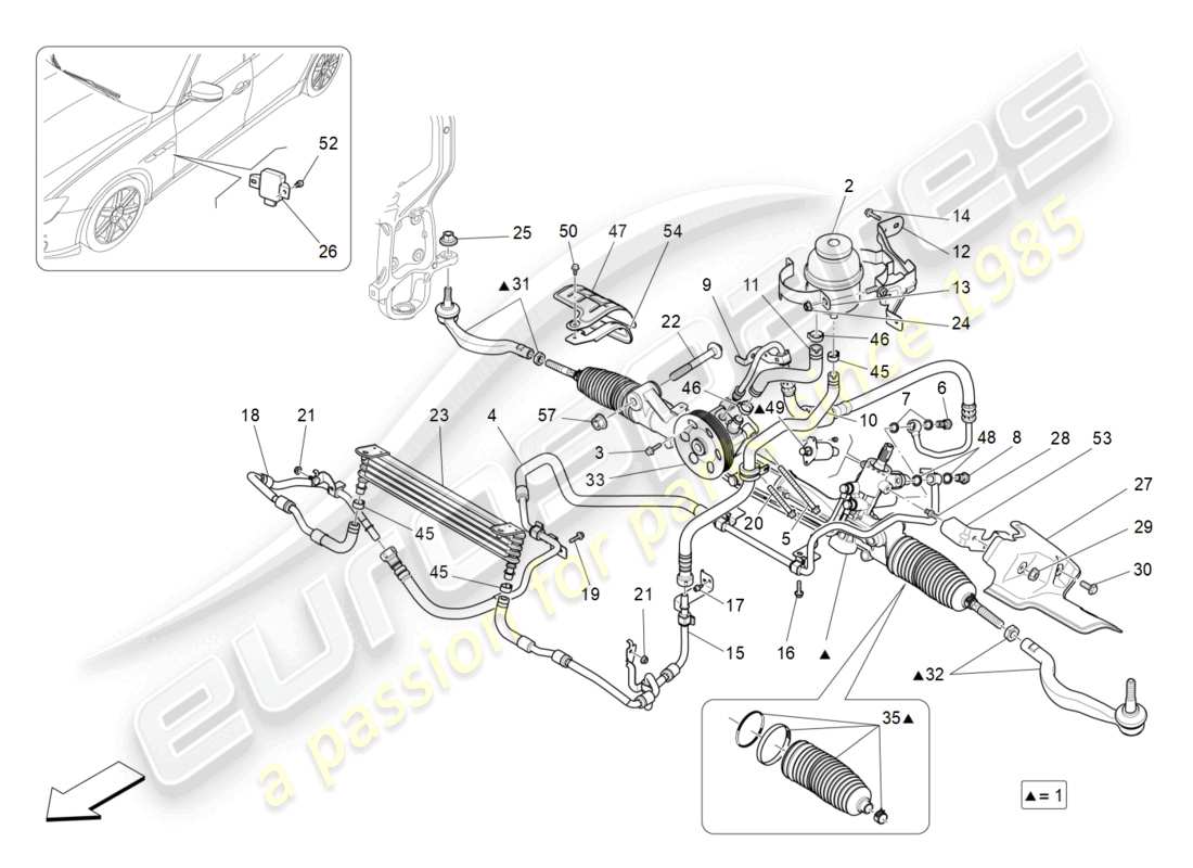 maserati ghibli (2016) komplette lenkzahnradeinheit ersatzteildiagramm