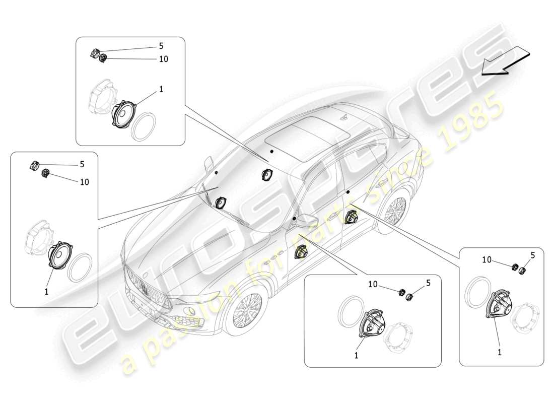 maserati levante (2019) teilediagramm für das schalldiffusionssystem