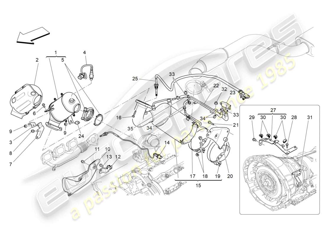 maserati ghibli (2016) vorkatalysatoren und katalysatoren teilediagramm