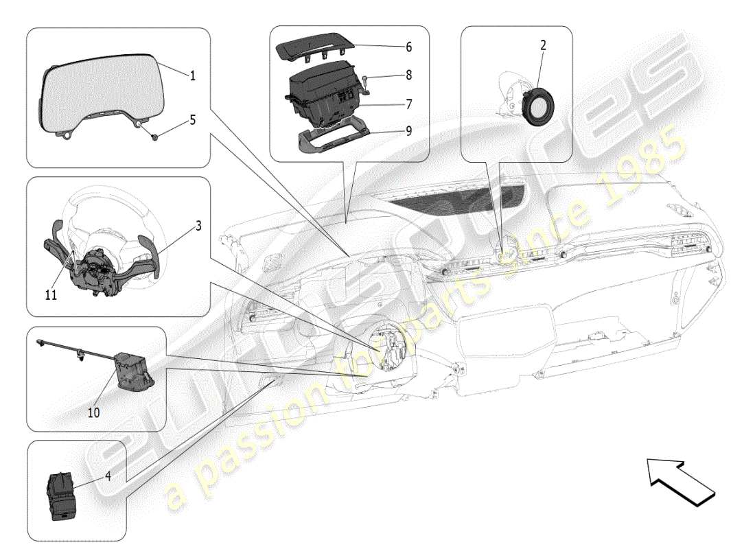 maserati grecale modena (2023) dashboard-geräte ersatzteildiagramm
