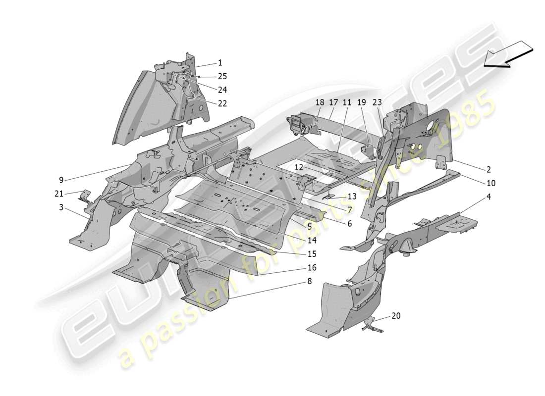 maserati grecale trofeo (2023) hintere strukturrahmen und bleche ersatzteildiagramm