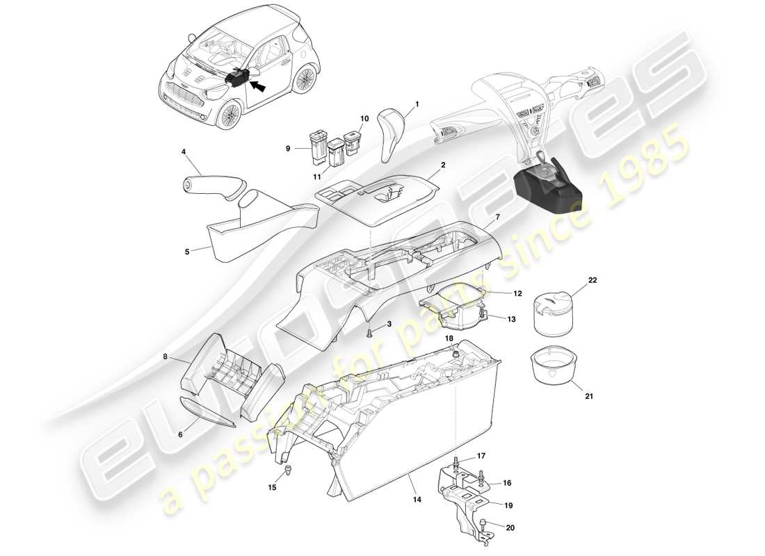aston martin cygnet (2012) boden-mittelkonsole - autoteildiagramm