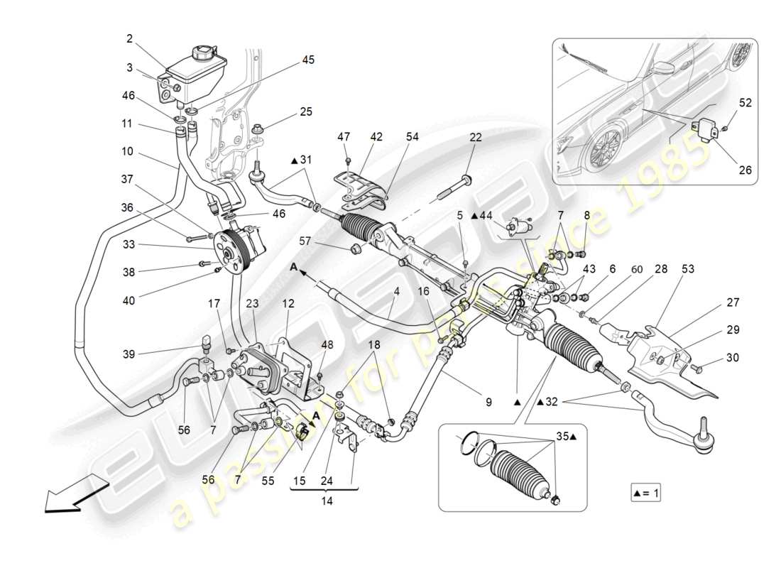 maserati ghibli (2016) komplette lenkzahnradeinheit ersatzteildiagramm