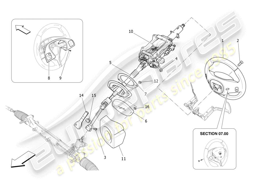 maserati quattroporte (2018) lenksäule und lenkradeinheit teilediagramm