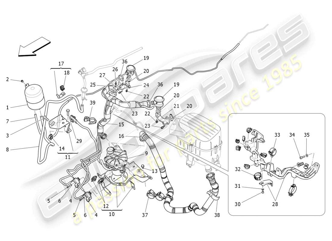 maserati quattroporte (2018) zusatzluftsystem teilediagramm