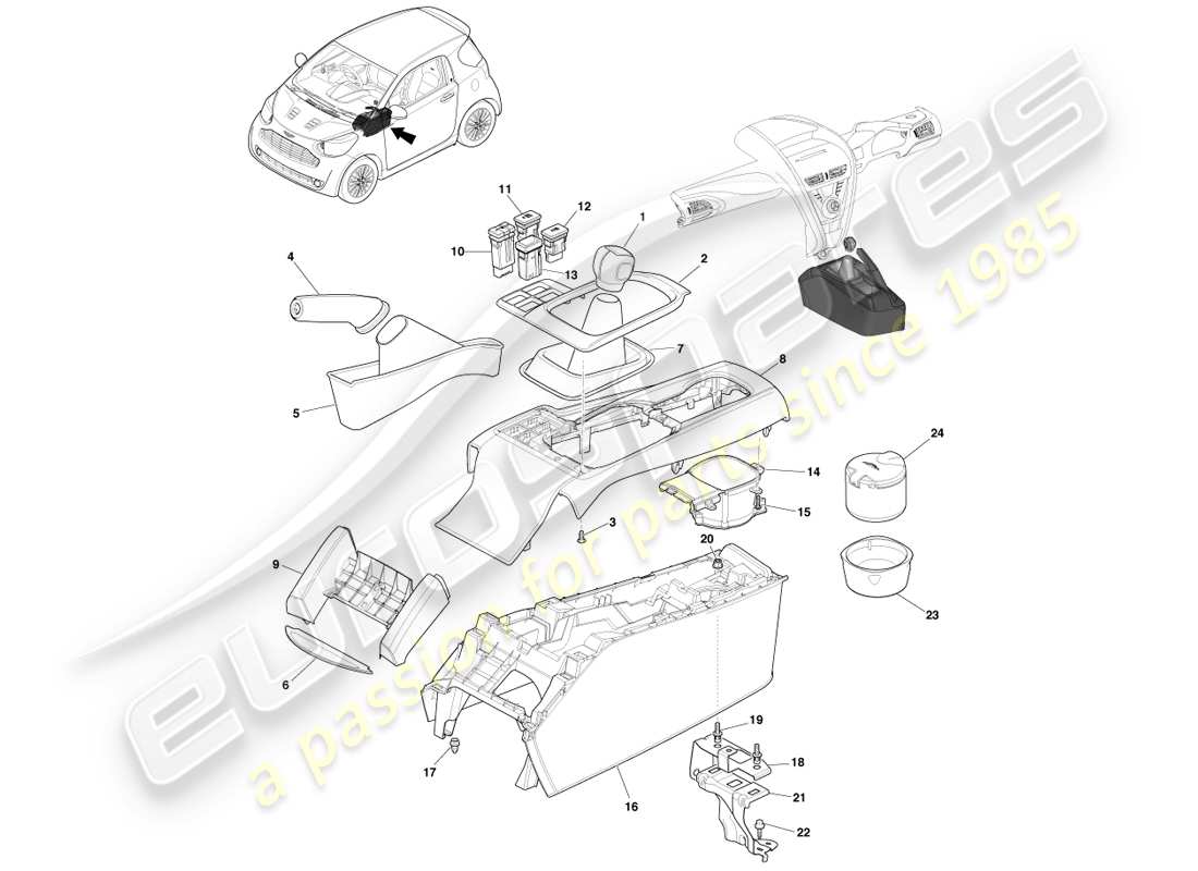 aston martin cygnet (2012) boden-mittelkonsole - handbuch-ersatzteildiagramm