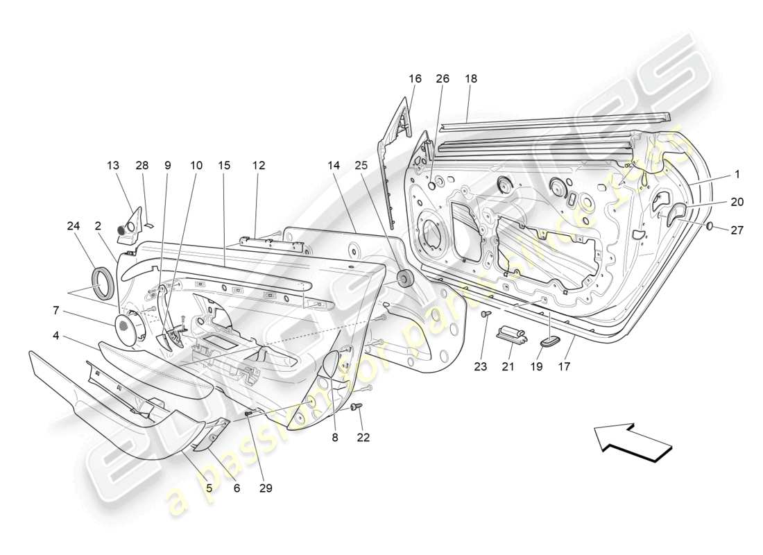 maserati grancabrio mc (2013) vordere türen: verkleidungen ersatzteildiagramm