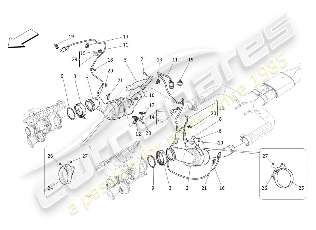 maserati levante gts (2020) vorkatalysatoren und katalysatoren teilediagramm