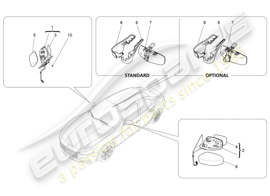 maserati ghibli (2015) innen- und aussenrückspiegel teilediagramm