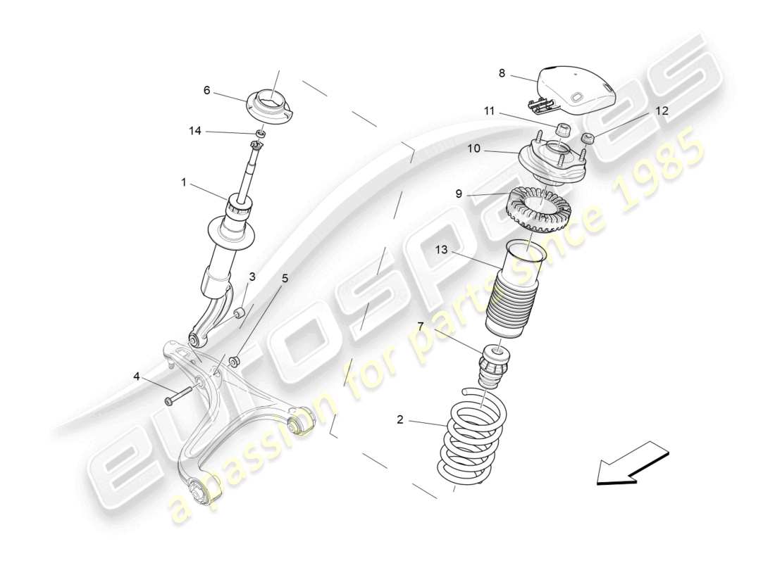 maserati ghibli (2017) vordere stossdämpfereinrichtungen teilediagramm