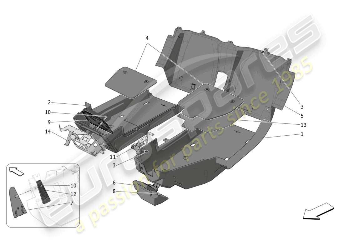 maserati mc20 cielo (2023) passagierraummatten teilediagramm