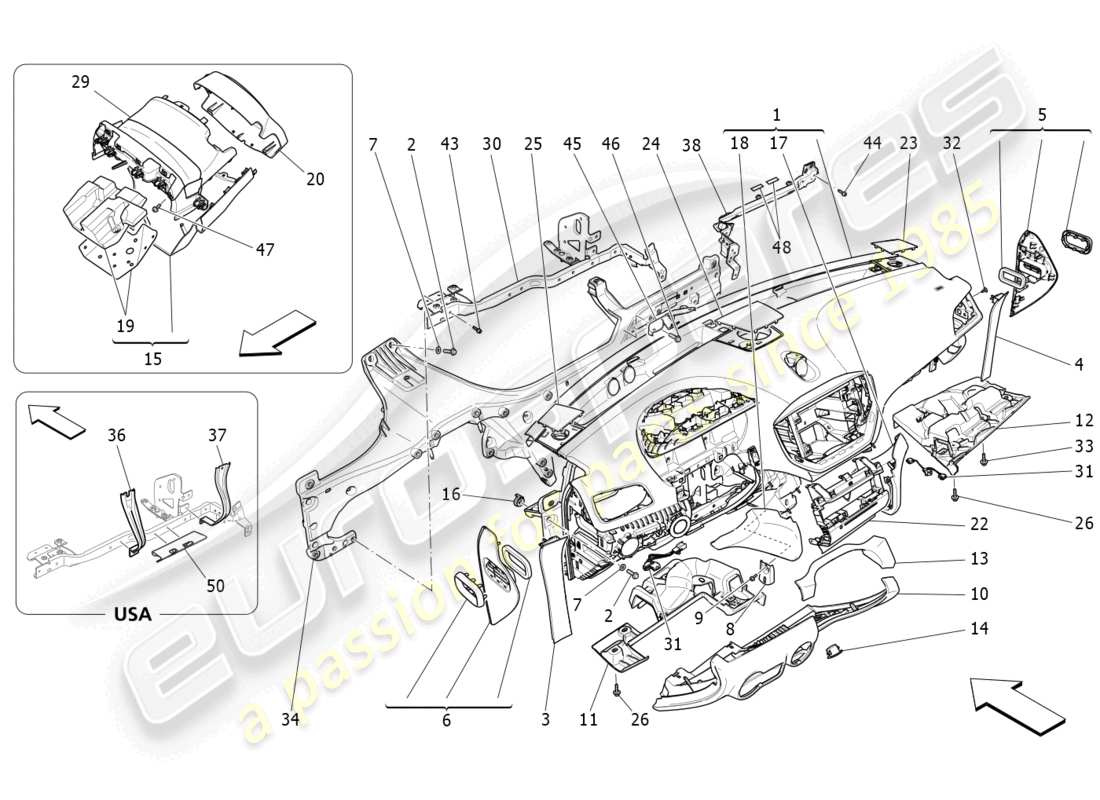 maserati ghibli (2014) armaturenbretteinheit teilediagramm