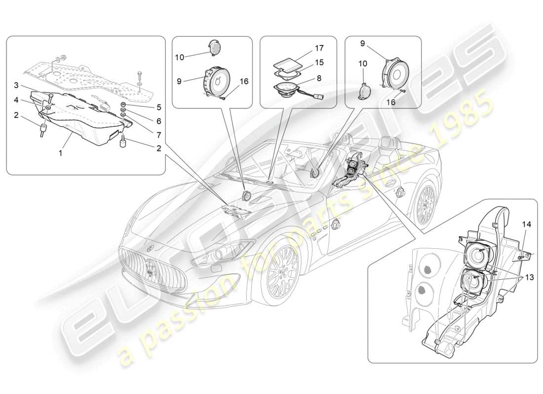 maserati grancabrio mc (2013) teilediagramm für das schalldiffusionssystem