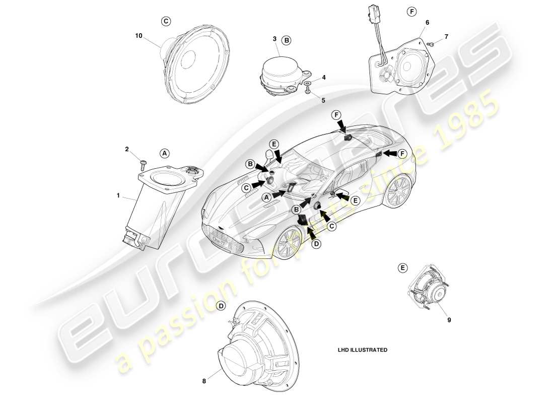 aston martin one-77 (2011) lautsprecher-teilediagramm