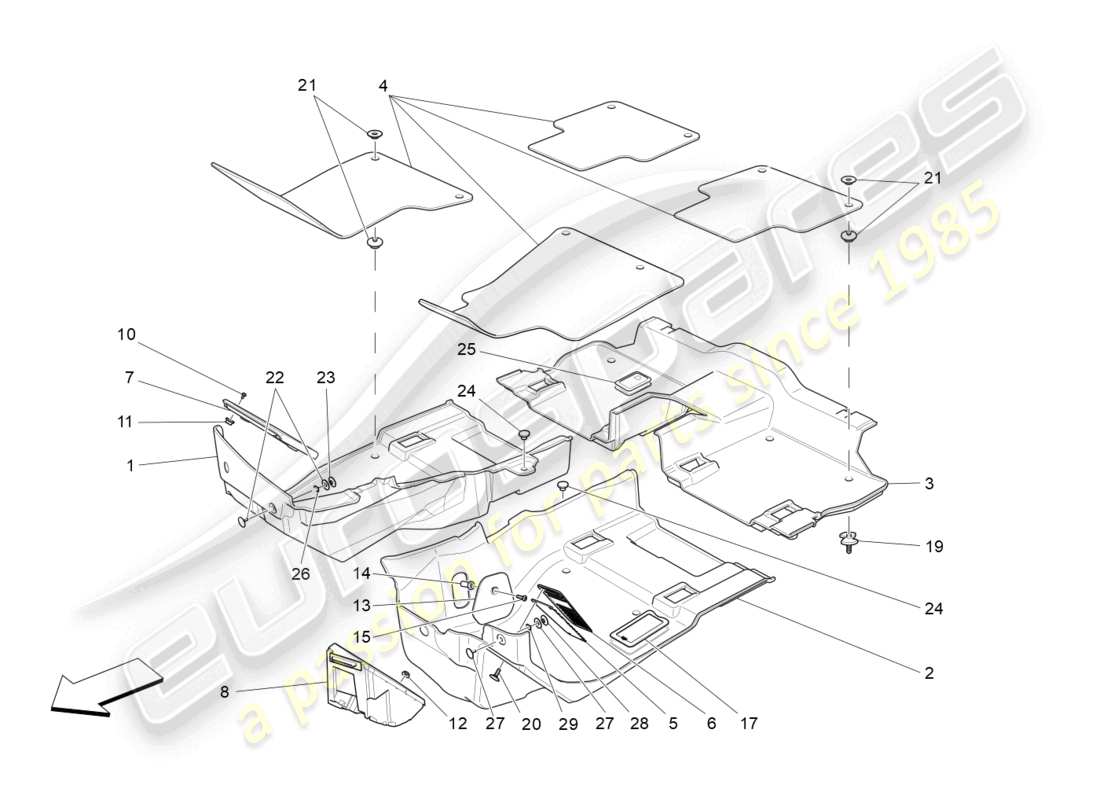 maserati levante gts (2020) fahrgastraummatten ersatzteildiagramm