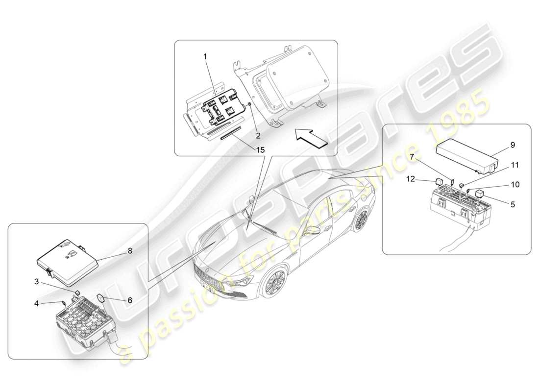 maserati ghibli (2014) relais, sicherungen und kästen teilediagramm