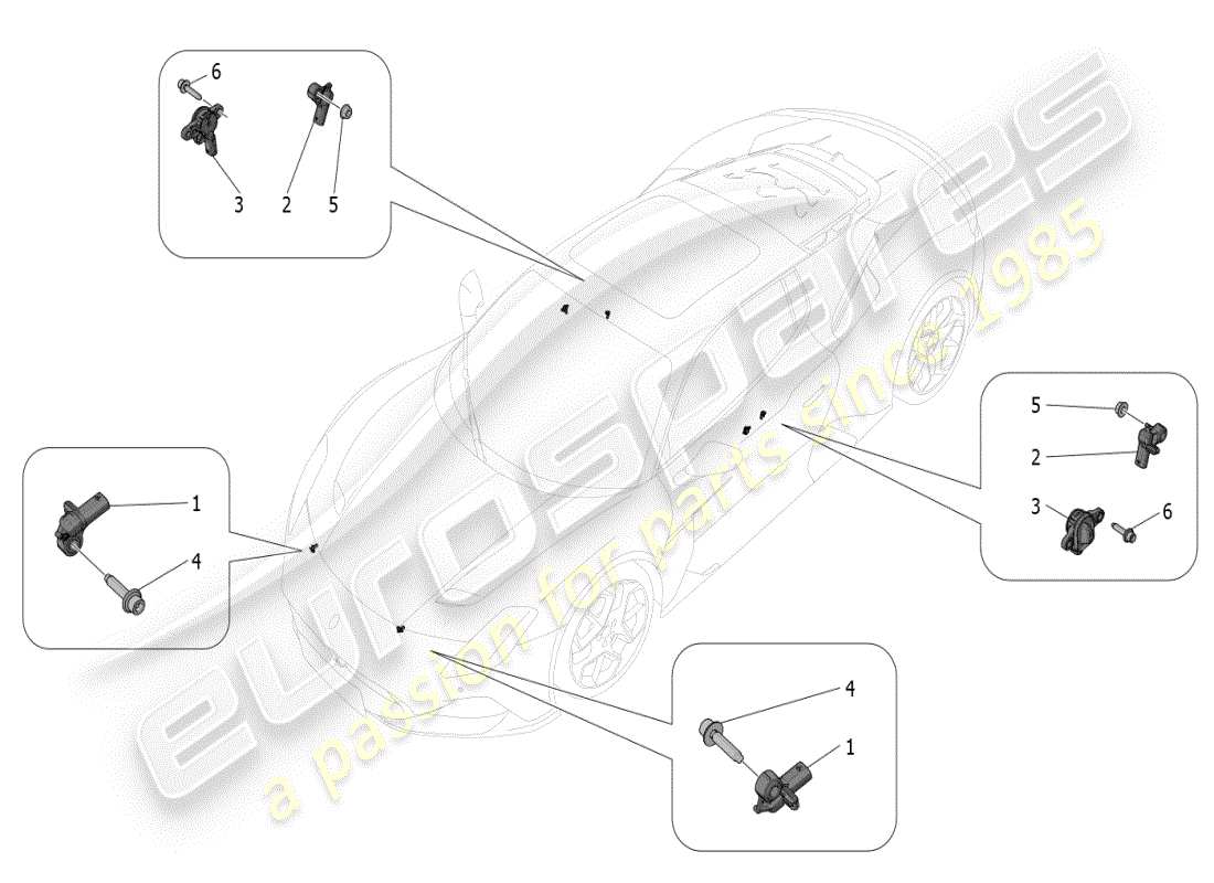 maserati mc20 (2024) crash-sensoren teilediagramm