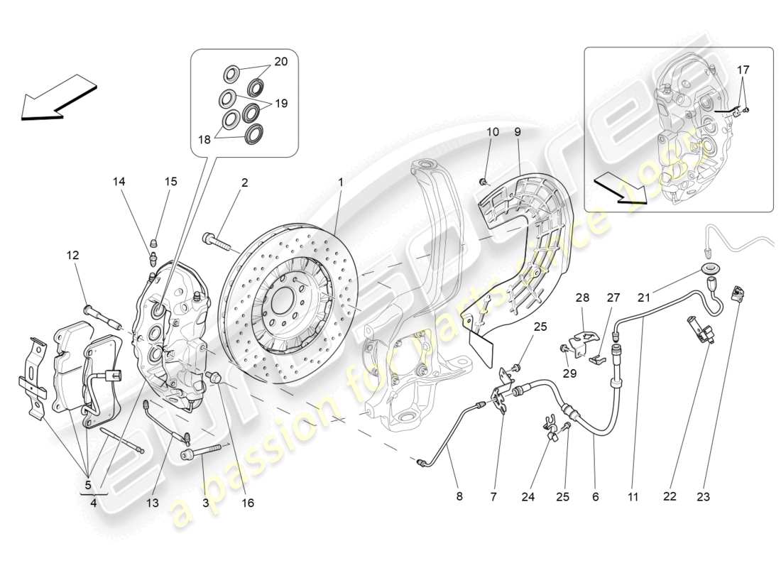 maserati levante gts (2020) bremsvorrichtungen an den vorderrädern ersatzteildiagramm