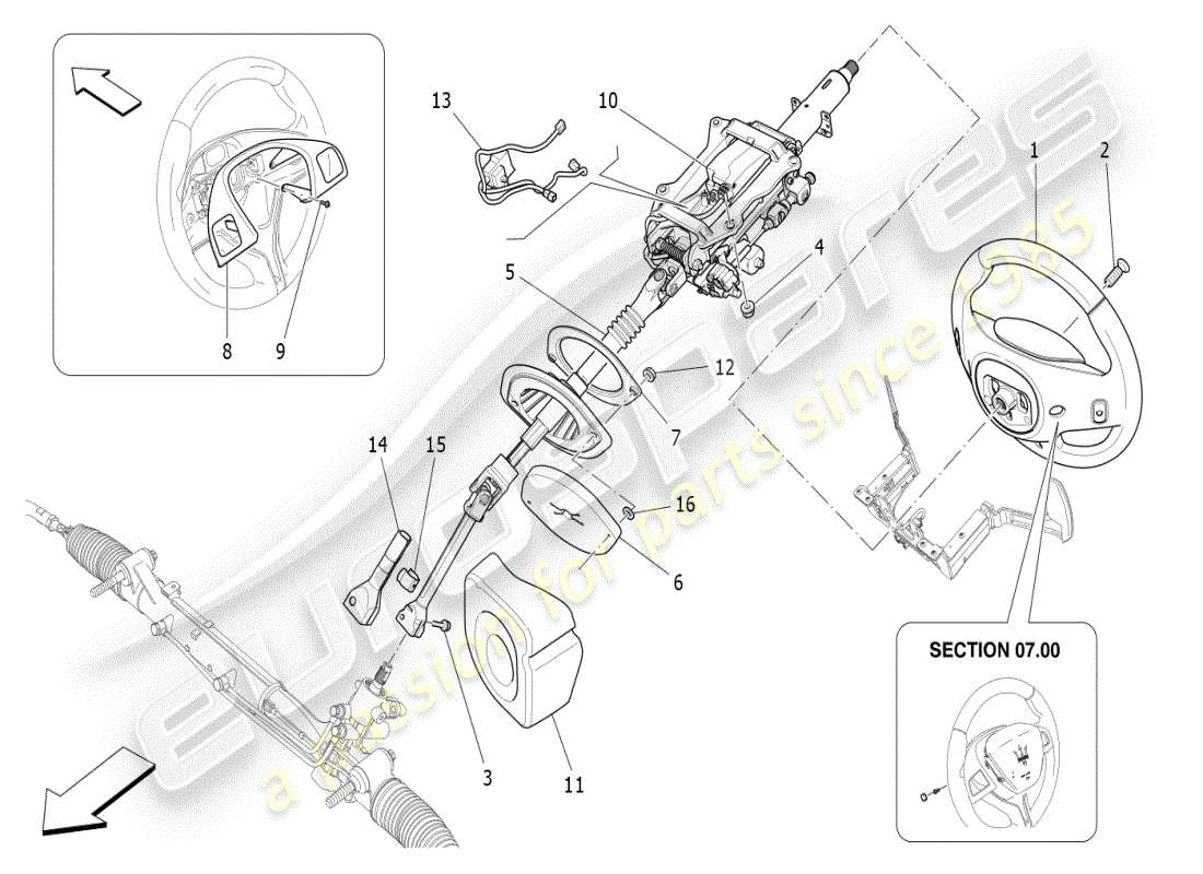 maserati ghibli (2021) lenksäule und lenkradeinheit teilediagramm
