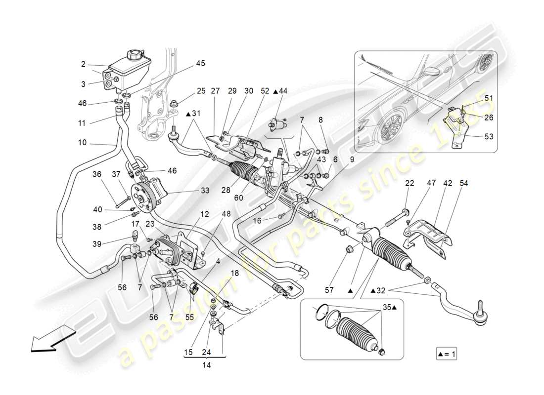 maserati ghibli (2016) komplette lenkzahnradeinheit ersatzteildiagramm