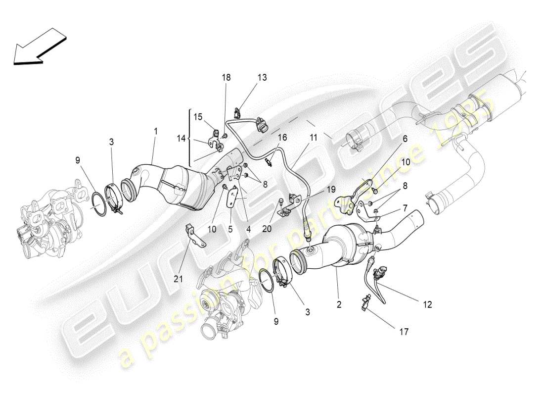 maserati ghibli (2021) vorkatalysatoren und katalysatoren teilediagramm