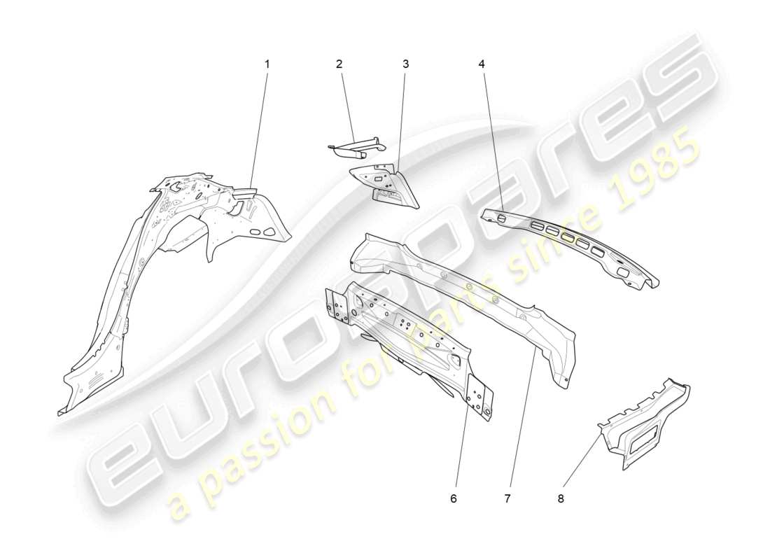 maserati ghibli (2018) karosserie und hintere aussenverkleidung teilediagramm