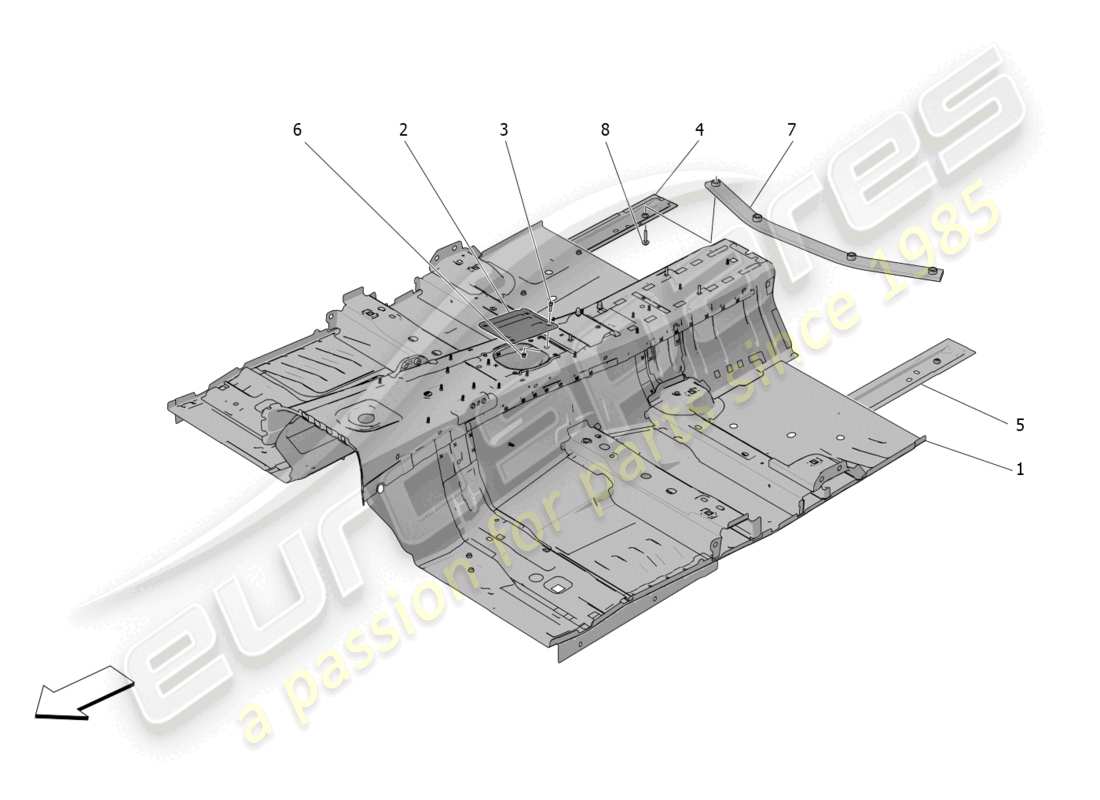 maserati grecale trofeo (2023) zentrale strukturrahmen und bleche teilediagramm