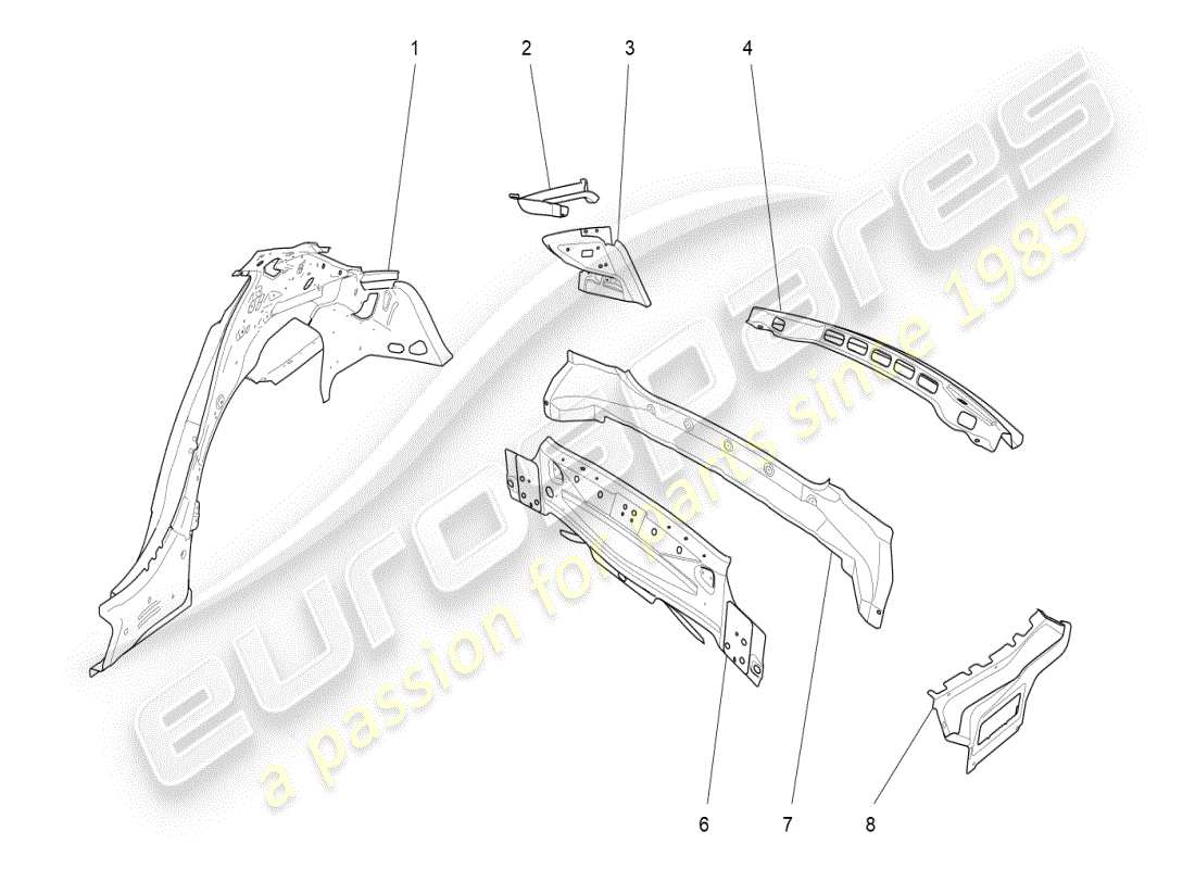 maserati ghibli (2021) karosserie und hintere aussenverkleidung teilediagramm