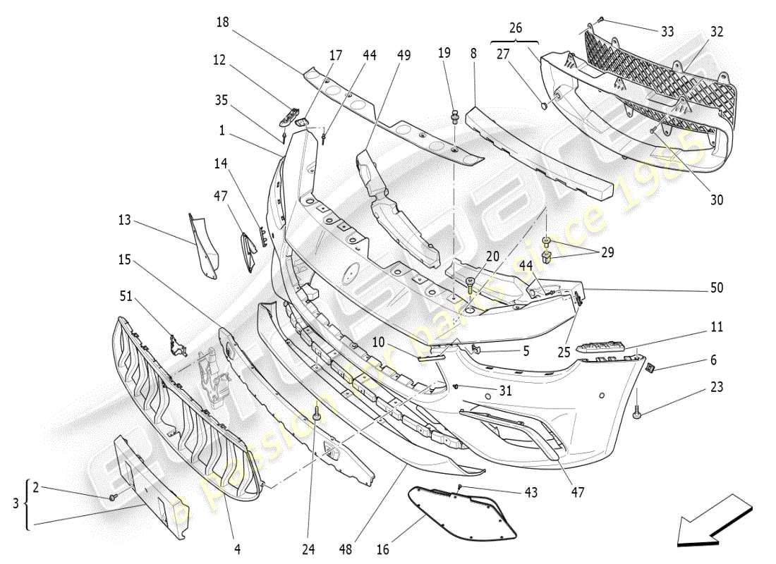 maserati ghibli (2021) frontstoßstange teilediagramm