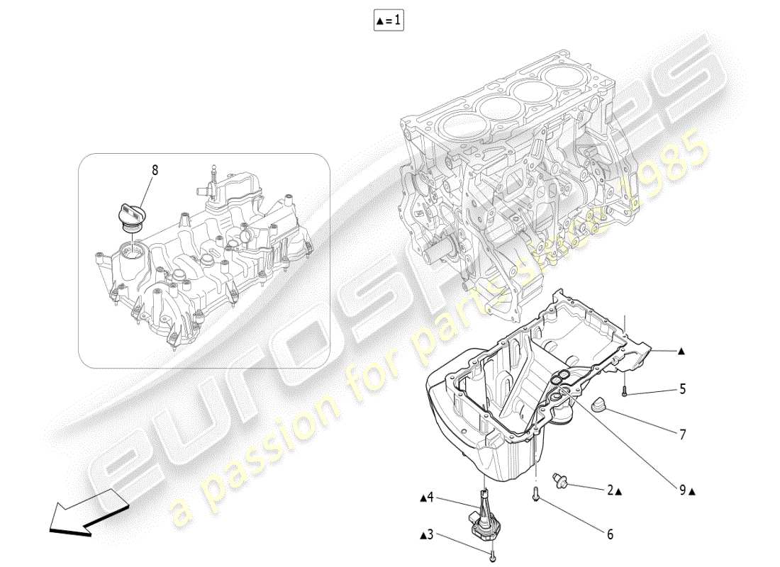 maserati ghibli (2021) schmiersystem: kreislauf und sammlung teilediagramm