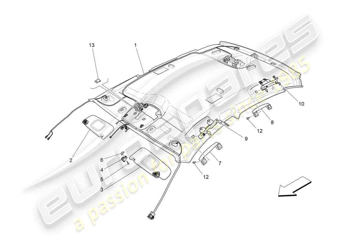 maserati ghibli (2015) dach- und sonnenblenden ersatzteildiagramm