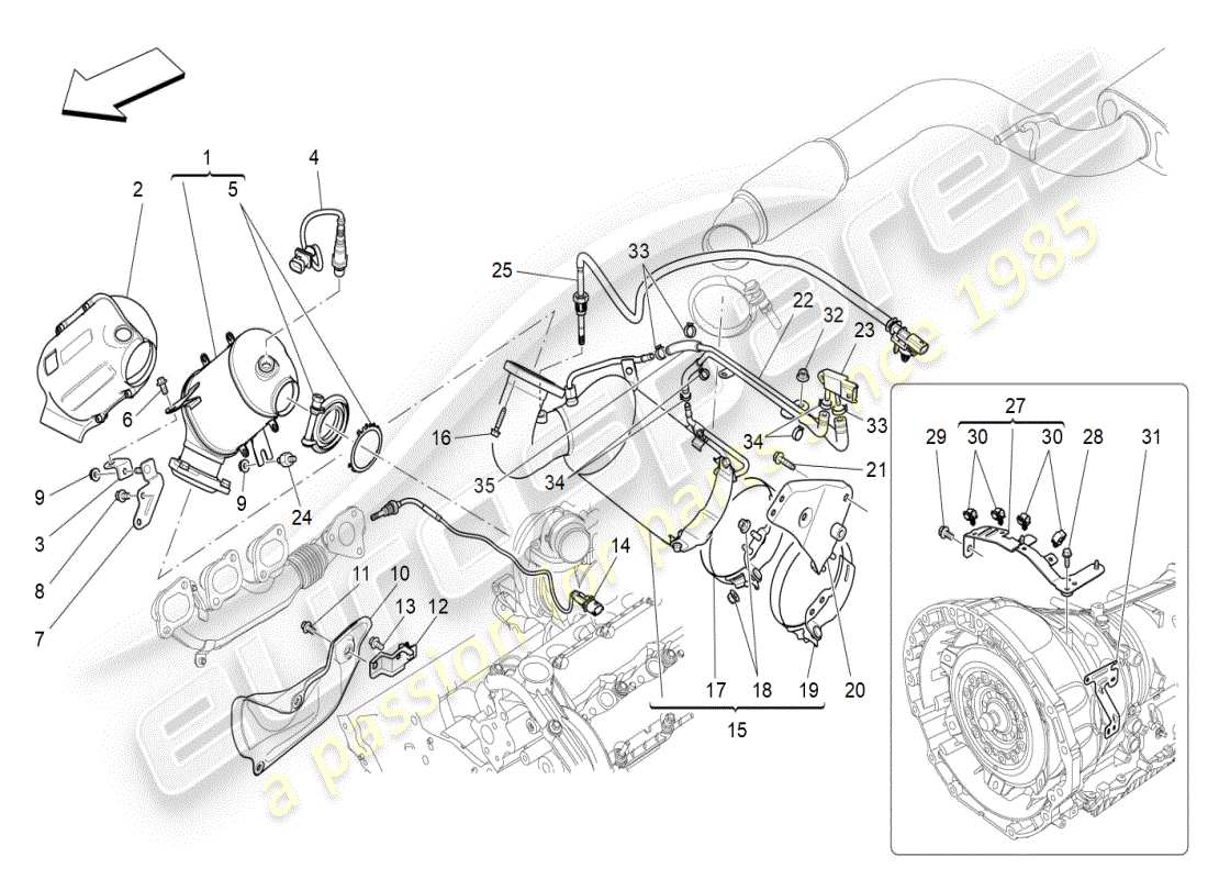 maserati ghibli (2019) vorkatalysatoren und katalysatoren teilediagramm