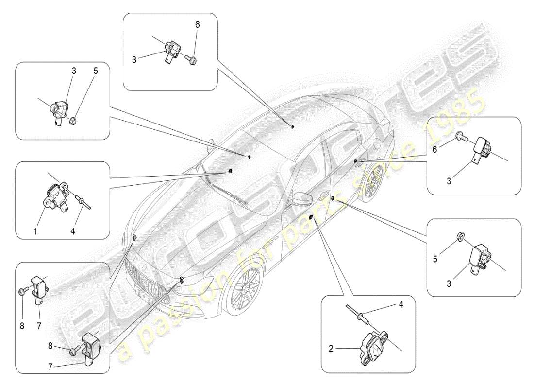 maserati ghibli (2020) crash-sensoren teilediagramm