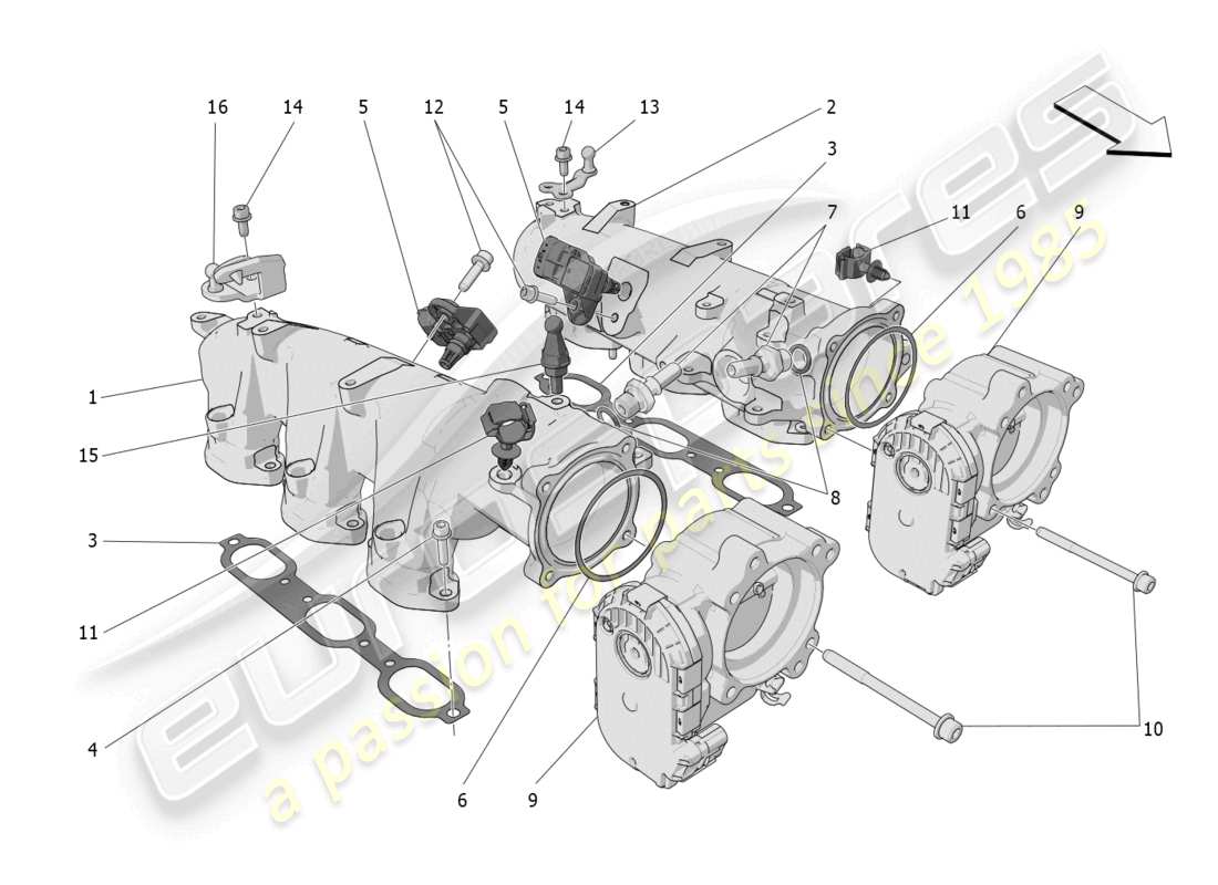 maserati grecale trofeo (2023) ansaugkrümmer und drosselklappengehäuse teilediagramm