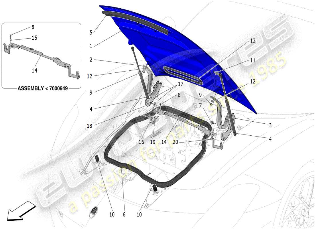 maserati mc20 (2024) vorderdeckel teilediagramm