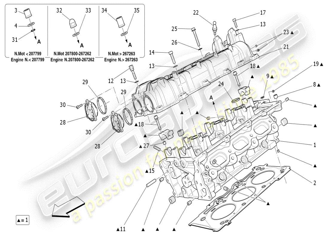 maserati ghibli (2021) teilediagramm für rechten zylinderkopf