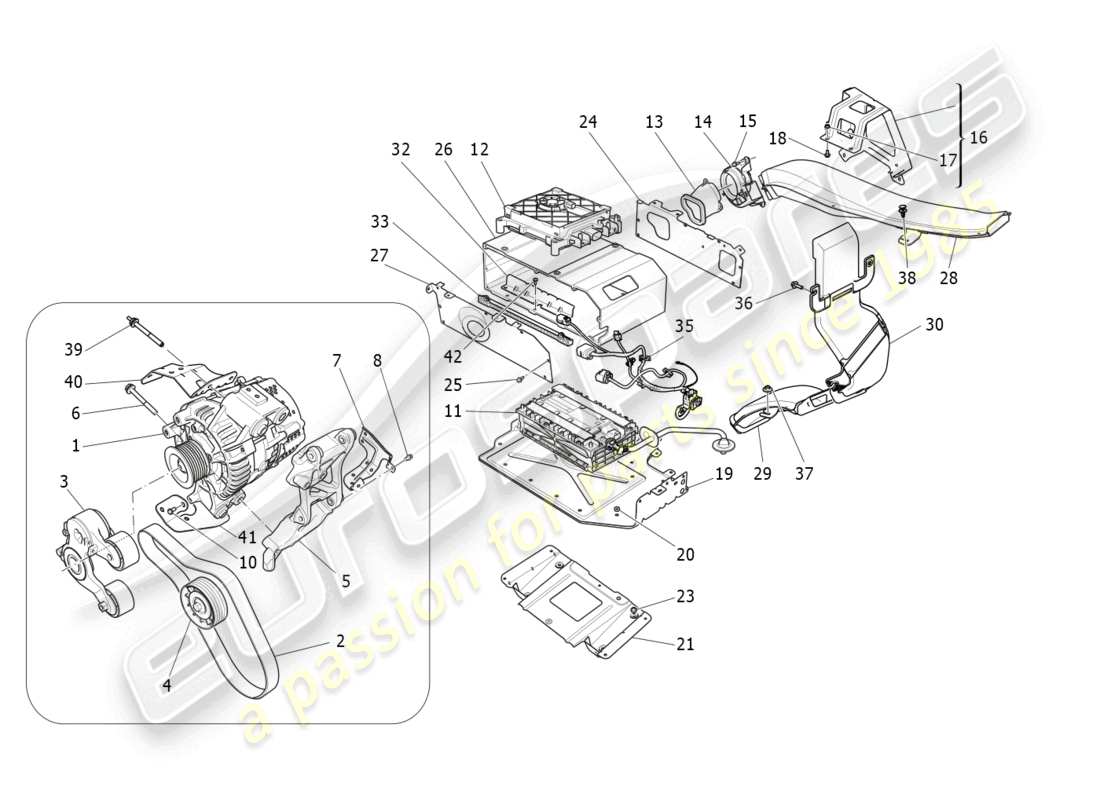 maserati levante gt (2022) energiegeneration und -speicherung teilediagramm