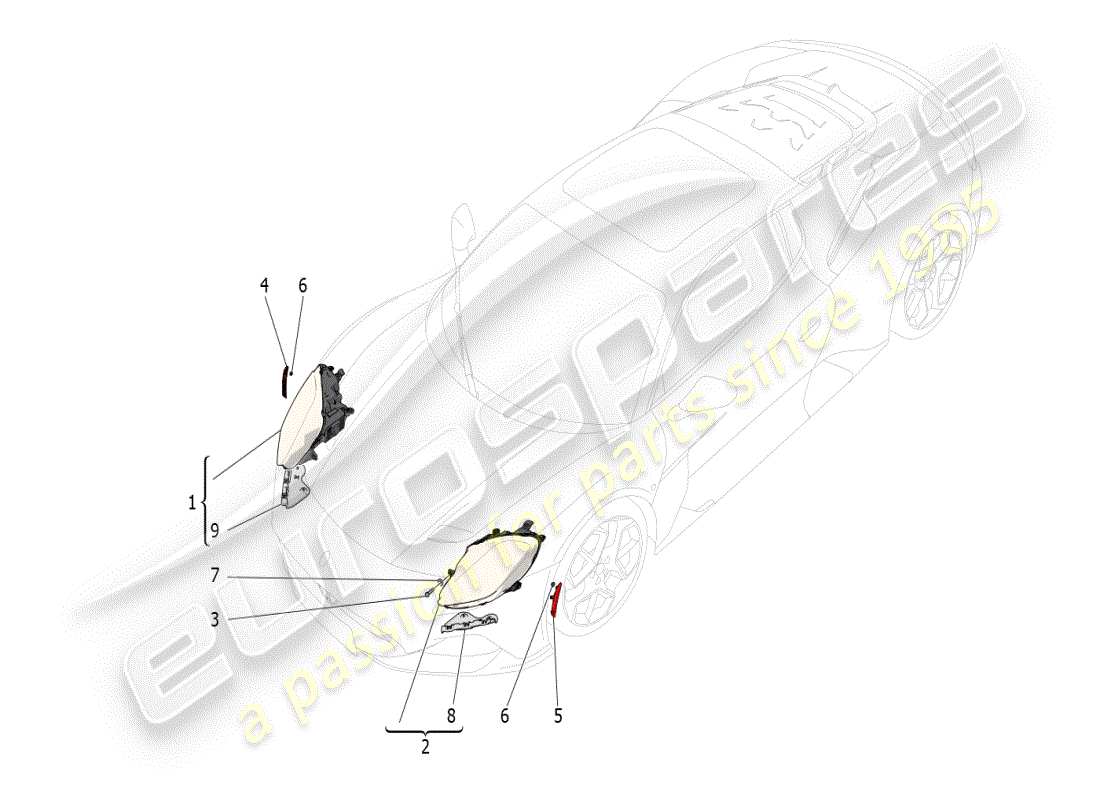 maserati mc20 (2024) scheinwerfergruppe ersatzteildiagramm