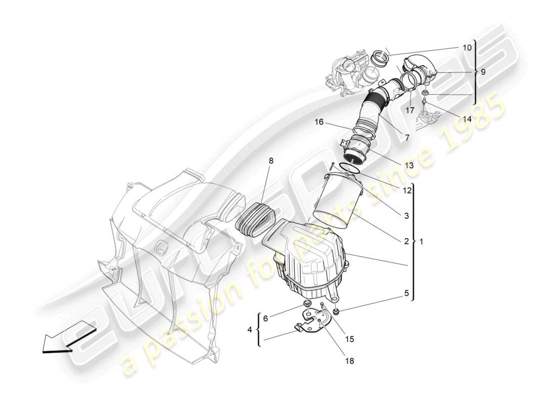 maserati ghibli (2016) luftfilter, lufteinlass und kanäle teilediagramm