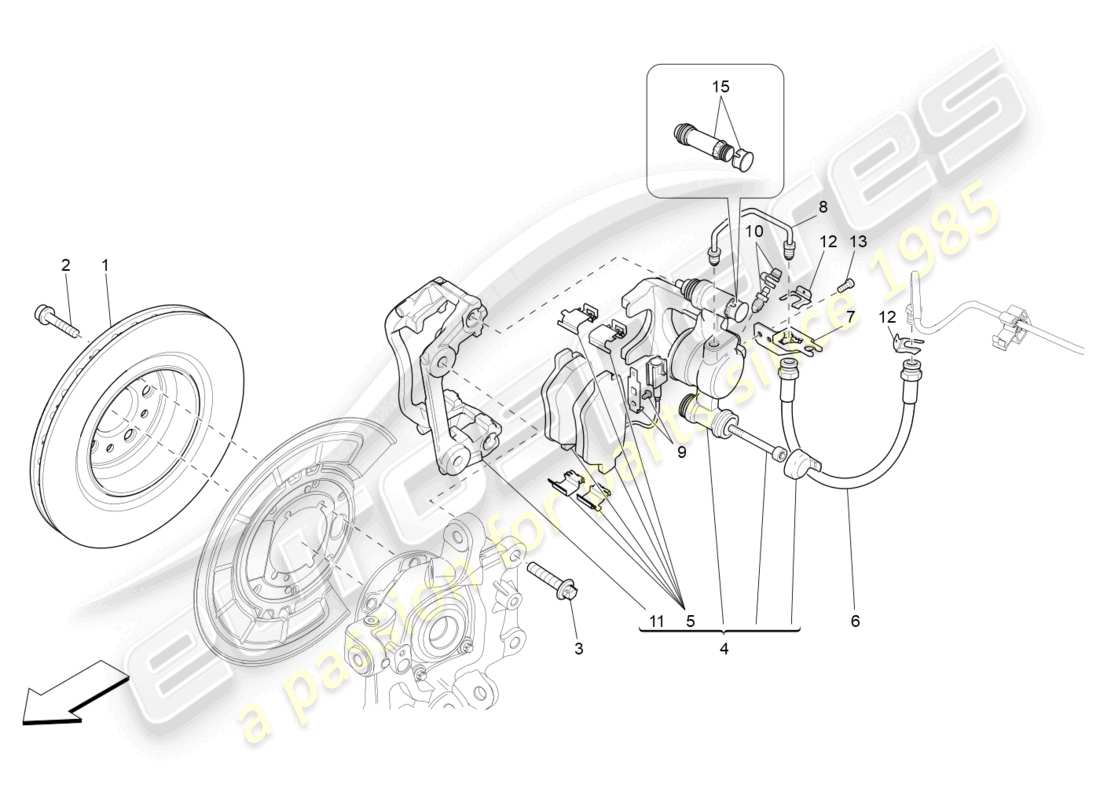 maserati ghibli (2016) bremsvorrichtungen an den hinterrädern ersatzteildiagramm