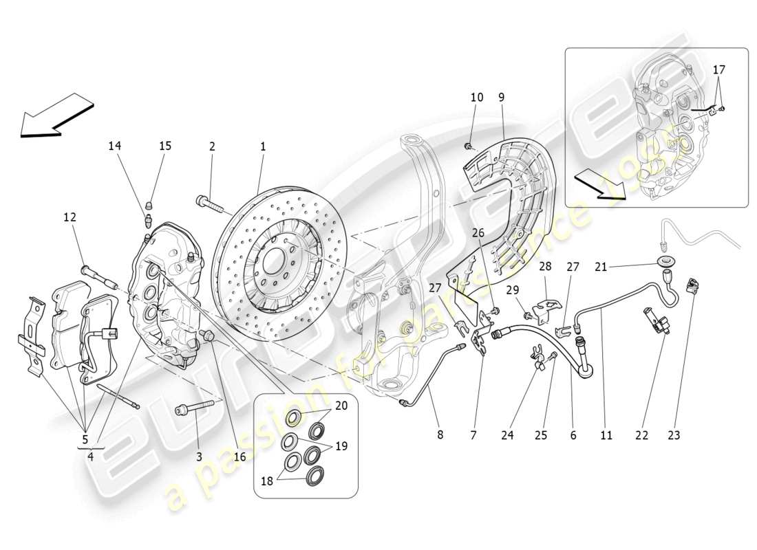 maserati ghibli (2017) bremsvorrichtungen an den vorderrädern ersatzteildiagramm