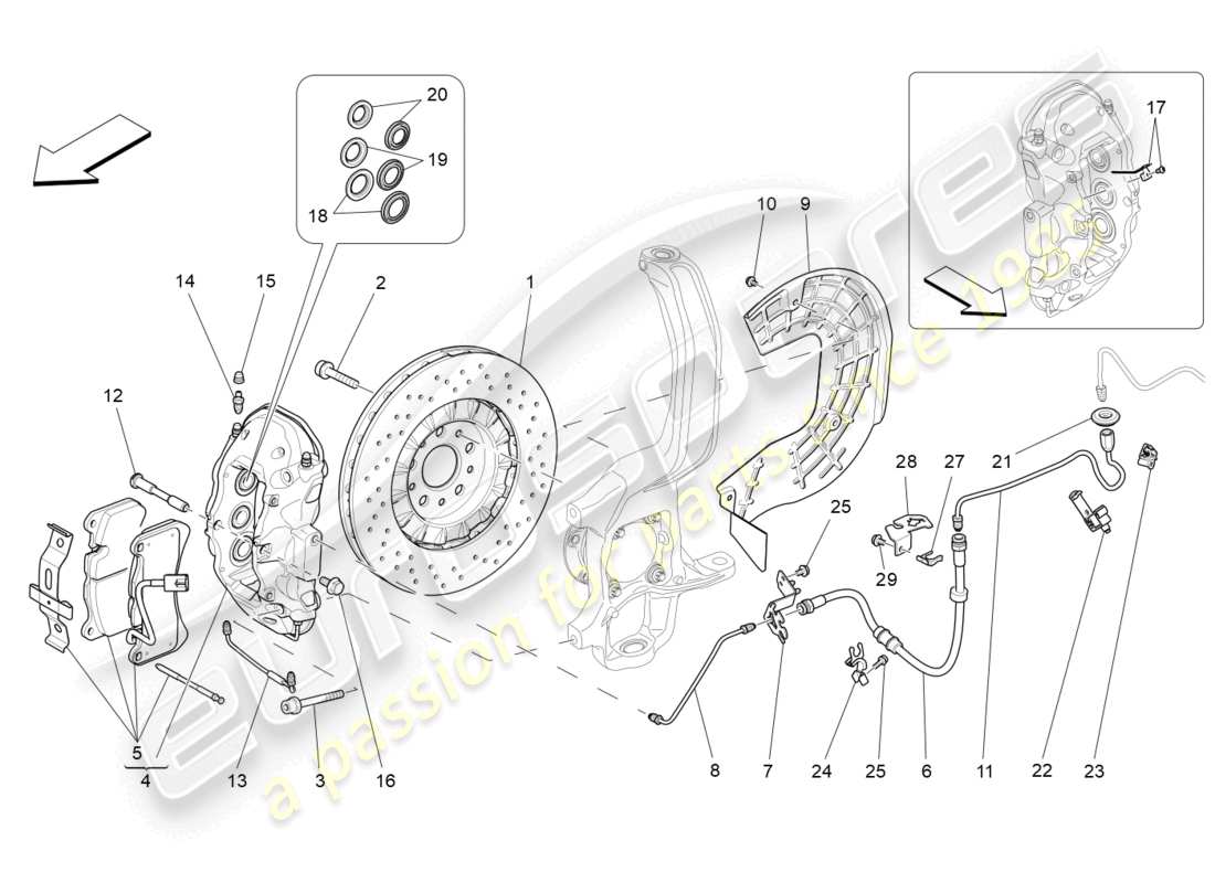 maserati levante (2020) bremsvorrichtungen an den vorderrädern ersatzteildiagramm
