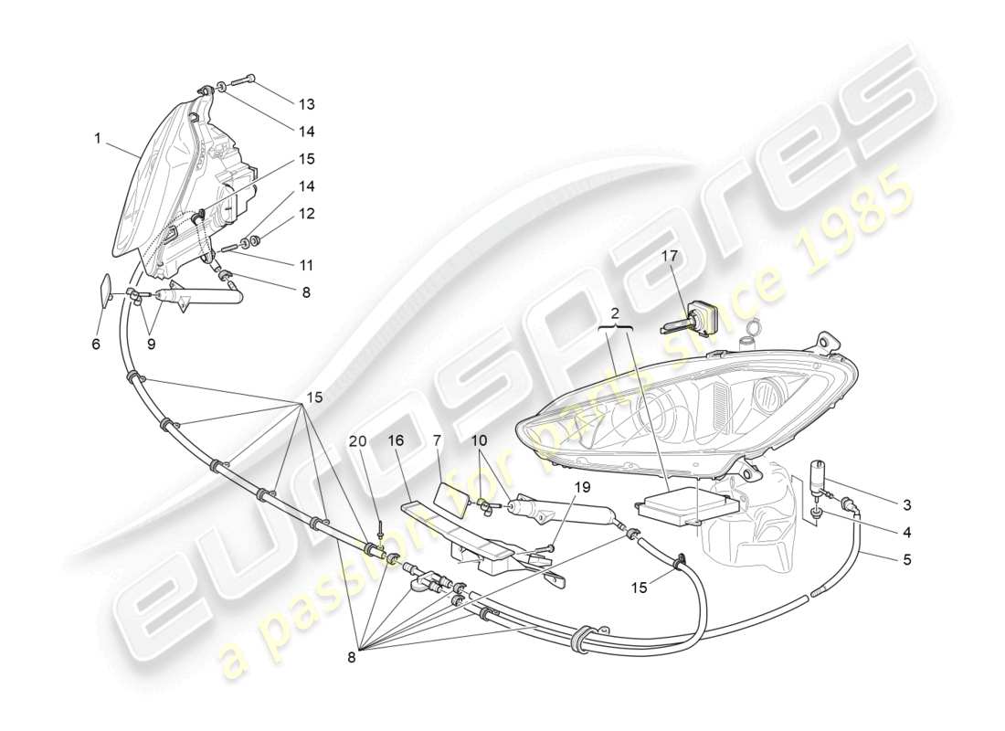 maserati granturismo mc stradale (2012) scheinwerfergruppe ersatzteildiagramm