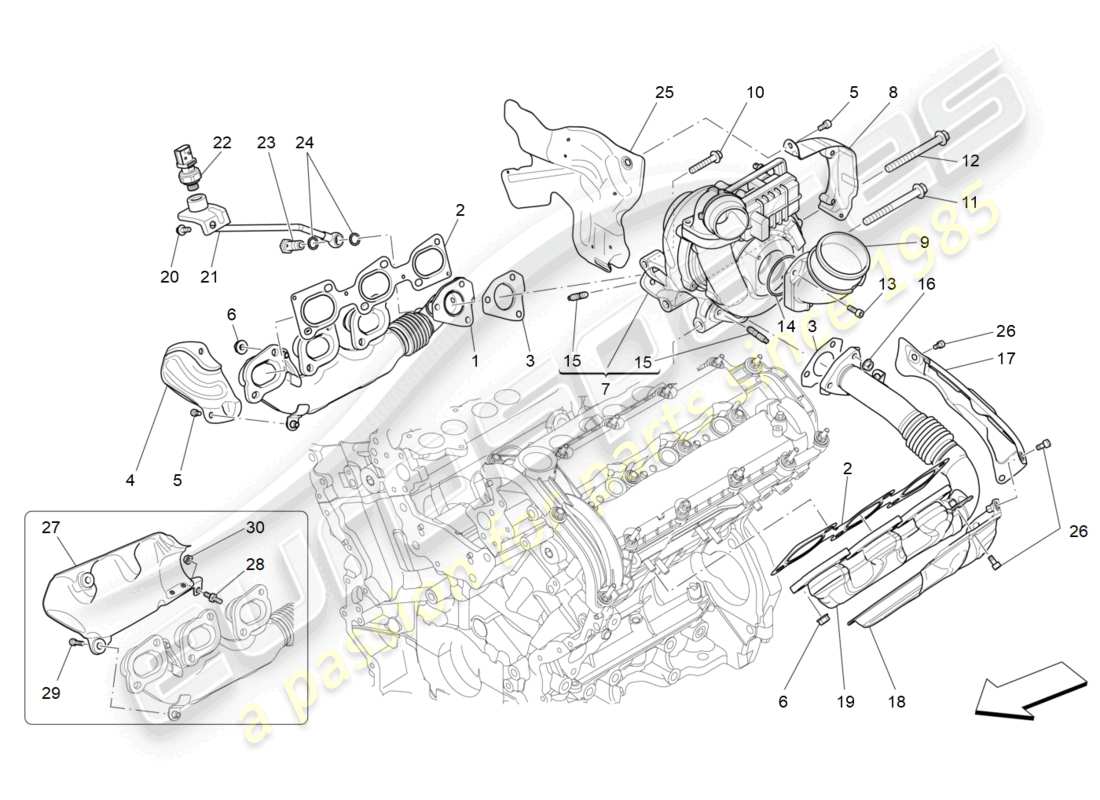 maserati ghibli (2018) turboladersystem: ausrüstung teilediagramm