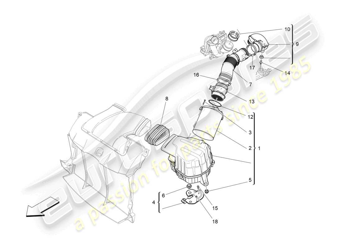 maserati ghibli (2017) luftfilter, lufteinlass und kanäle teilediagramm