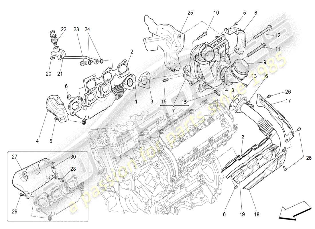maserati ghibli (2021) turboladersystem: ausrüstung teilediagramm