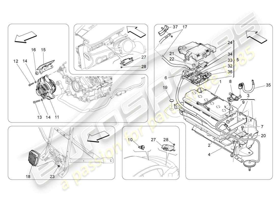maserati quattroporte (2018) energiegeneration und -speicherung teilediagramm